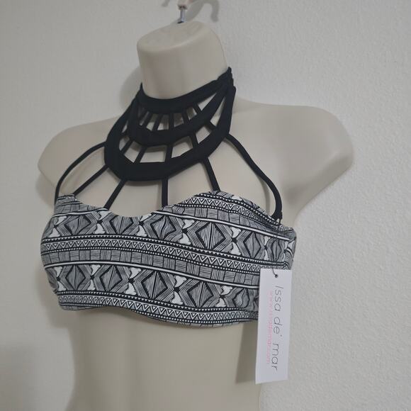 NWT Issa de'mar Morrocco High Neck Strappy Bikini Top Black-M Festival Boho - Picture 2 of 7